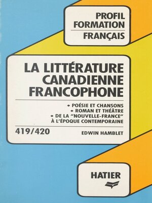 cover image of La littérature canadienne francophone